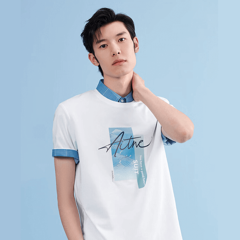 HLA Hailan Home Short sleeved T-shirt for men's summer Xinjiang cotton micro elastic round neck digital printed T-shirt for men