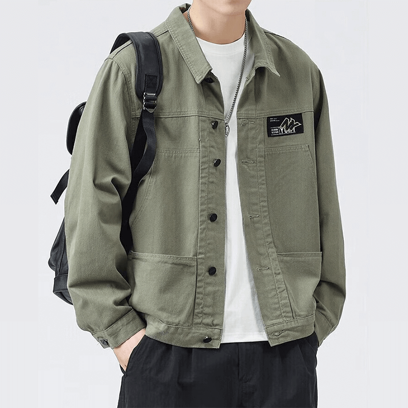 Mianzhi Senma Group Spring New Men's Pure Cotton Loose Work denim Top Casual Coat Men's Jacket Men's 2201 Green XL (140-160 pounds)