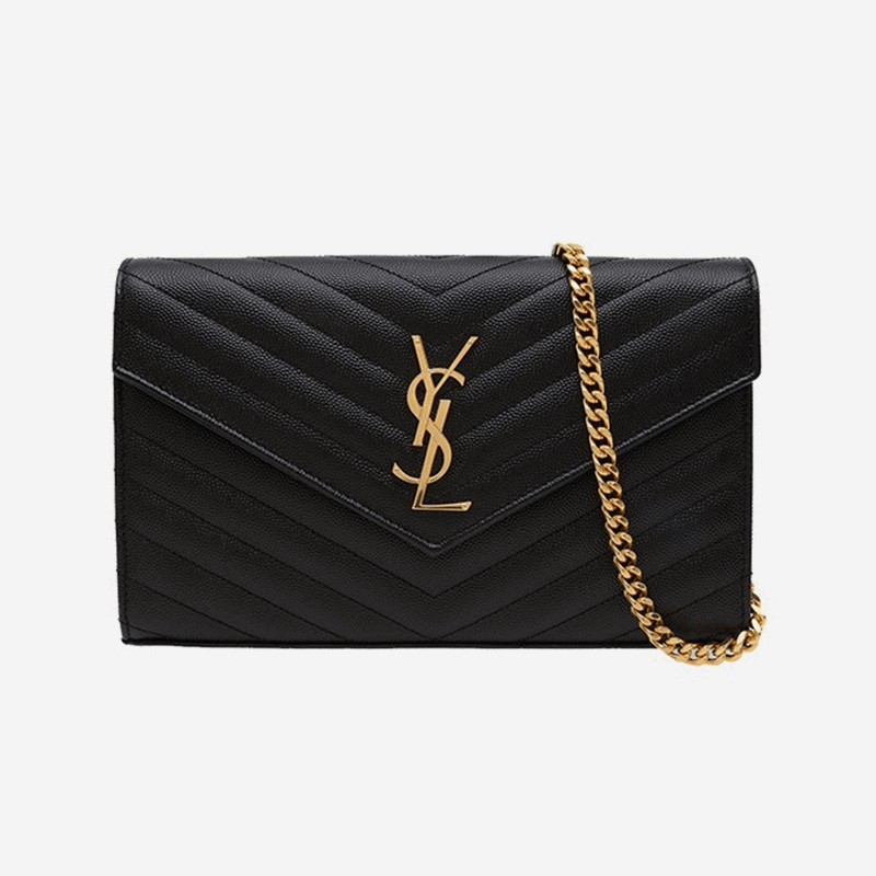 Yves Saint LaurentYSL Saint Laurent Yang Grove Women's Bag Monogram Envelope Woc Black Caviar Chain Bag Single Shoulder Crossbody Bag Gold Buckle Gold Chain Med